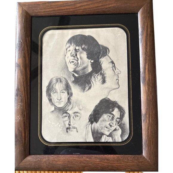 John Lennon Beatles 1981 Graphite Sketch By Penny Alexander Signed In Wood Frame - Picture 1 of 13